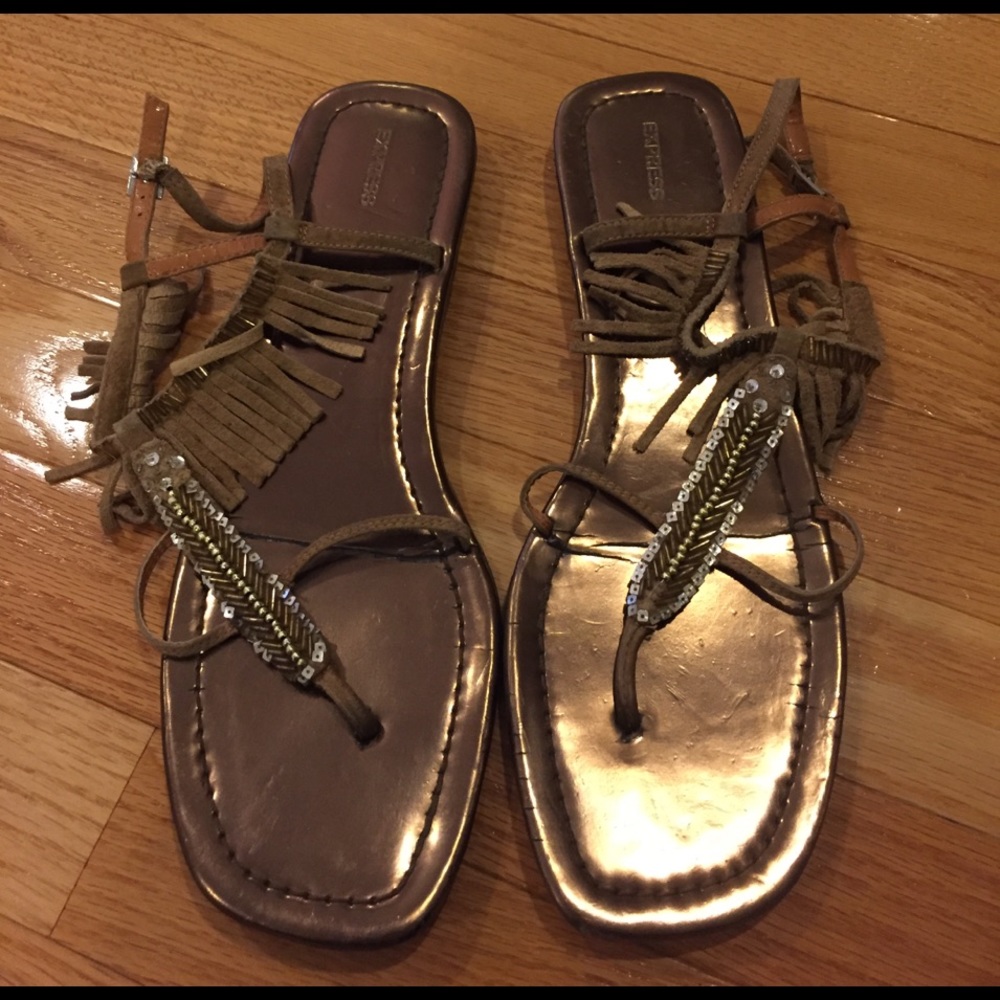 Express fringe sandals with sequin detail