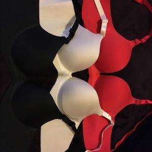36A/36B bras. Red, Black and Nude.