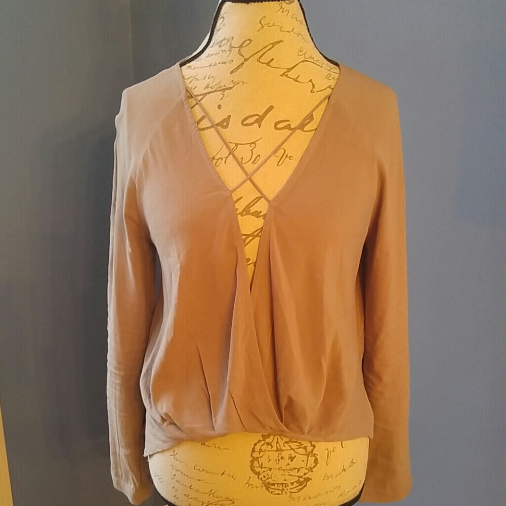 Women's cross cross taupe blouse