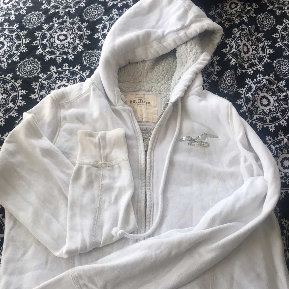 Hollister Fleece Lined Off white Zip Up hoodie