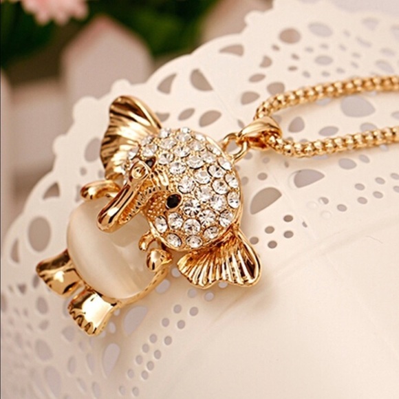 🔥🔥Crystal Elephant Opal Belly Long Sweater Chain - Picture 2 of 5