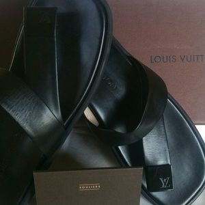 Auth LV leather slip-on sandals