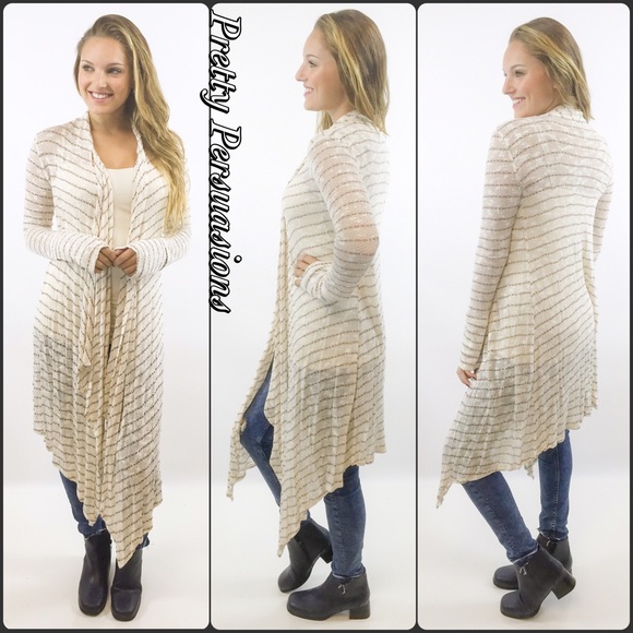 LAST ONE‼️NWT Cream Striped Maxi Cardigan Duster - Picture 2 of 4