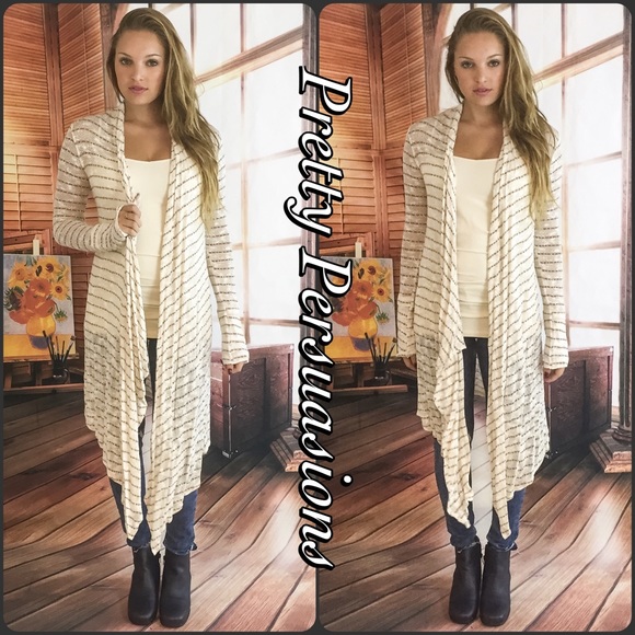 LAST ONE‼️NWT Cream Striped Maxi Cardigan Duster - Picture 4 of 4