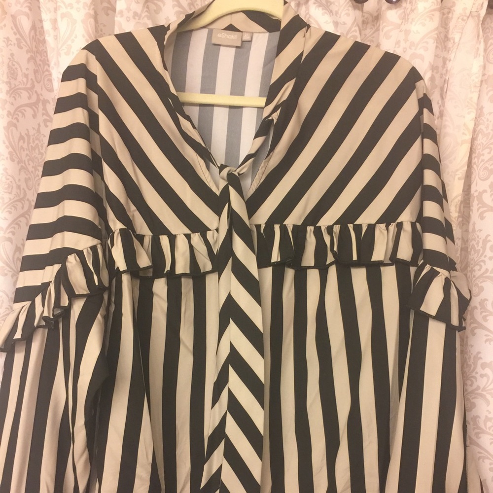Striped tie neck blouse
