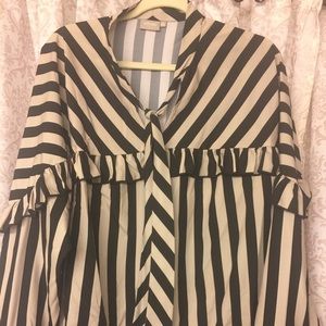 Striped tie neck blouse