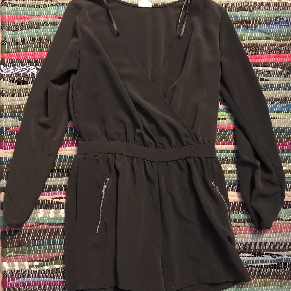 Dark Grey Long Sleeve Chiffon Romper