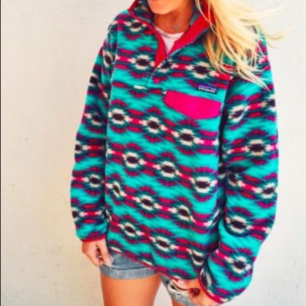 PATAGONIA - woman's size L - teal and pink