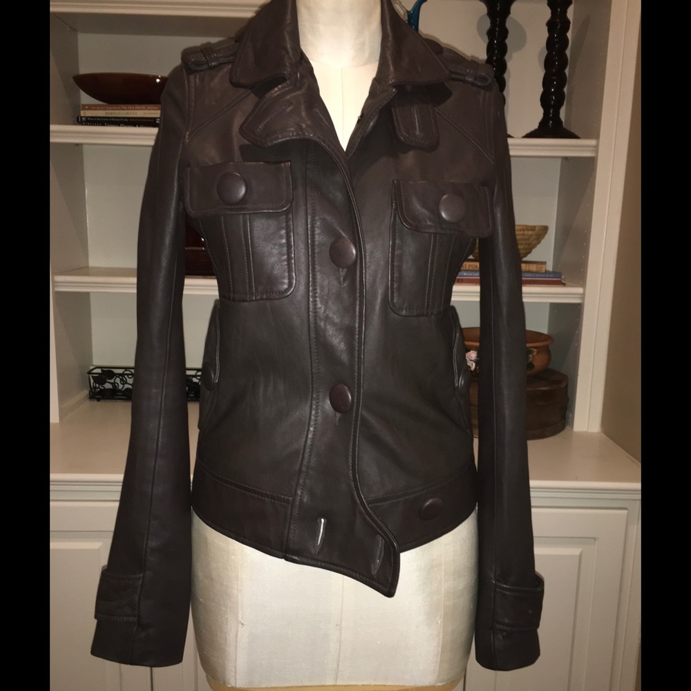 πHP Leather Cadet Jacket Brown 7FAM Big Button - Picture 1 of 6