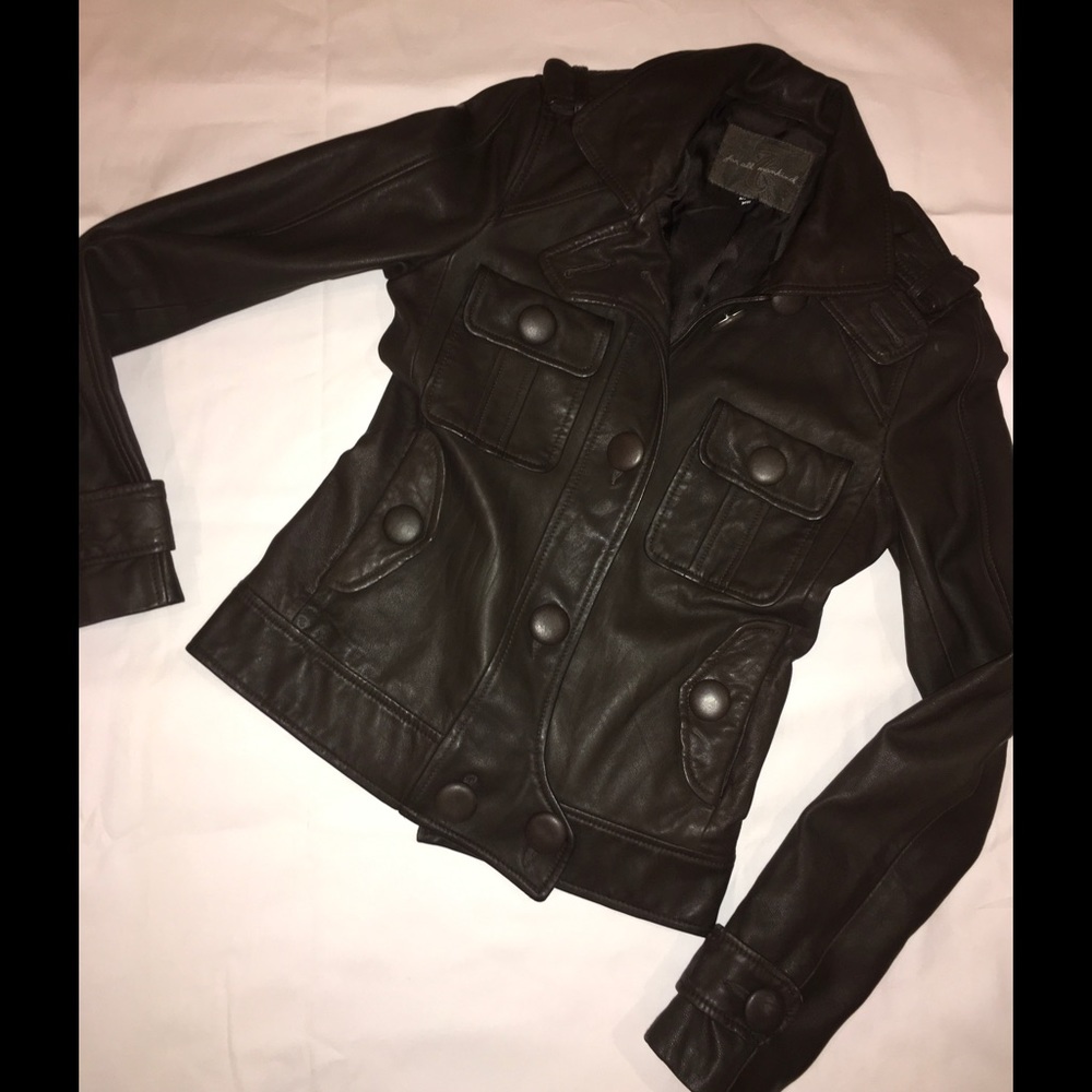 πHP Leather Cadet Jacket Brown 7FAM Big Button - Picture 2 of 6