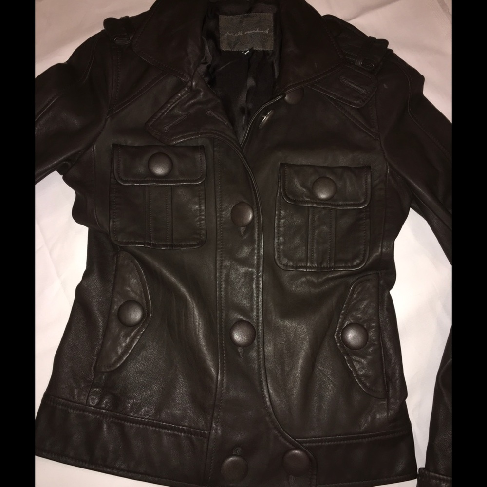 πHP Leather Cadet Jacket Brown 7FAM Big Button - Picture 3 of 6