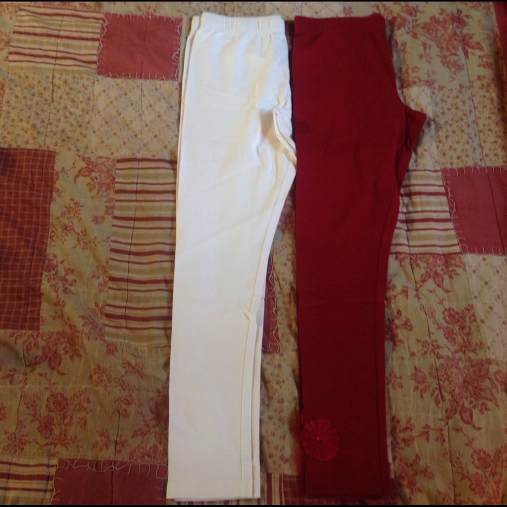 Lands End Girls 16 leggings ivory & warm cinnabar