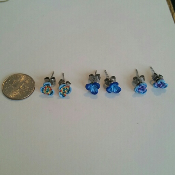 Set of 3 colorful flower earrings - Picture 1 of 3