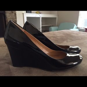 Women's Size 10 J.Crew Black Patent Leather Wedges