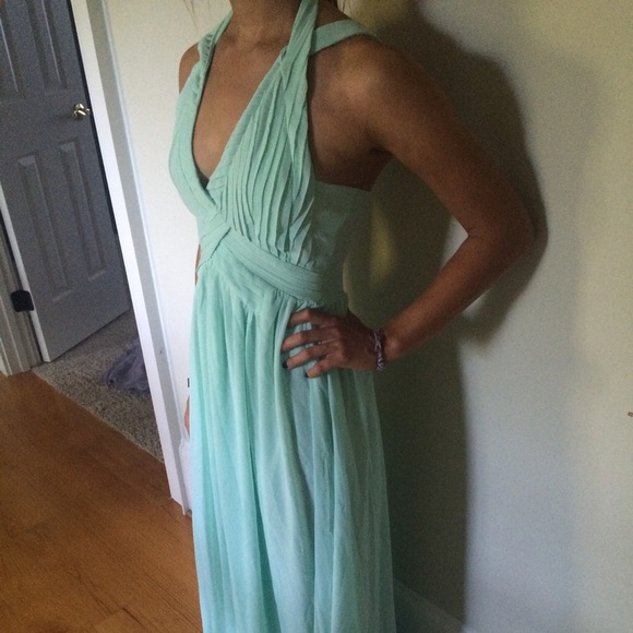 Mint, halter top, strappy back, prom dress - Picture 2 of 3