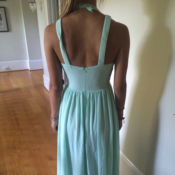 Mint, halter top, strappy back, prom dress - Picture 3 of 3