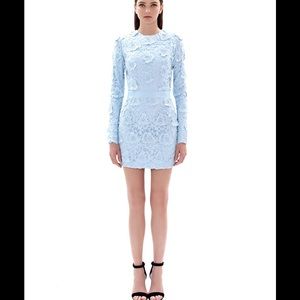 Women's Blue Rosette Lace Open-back Dress