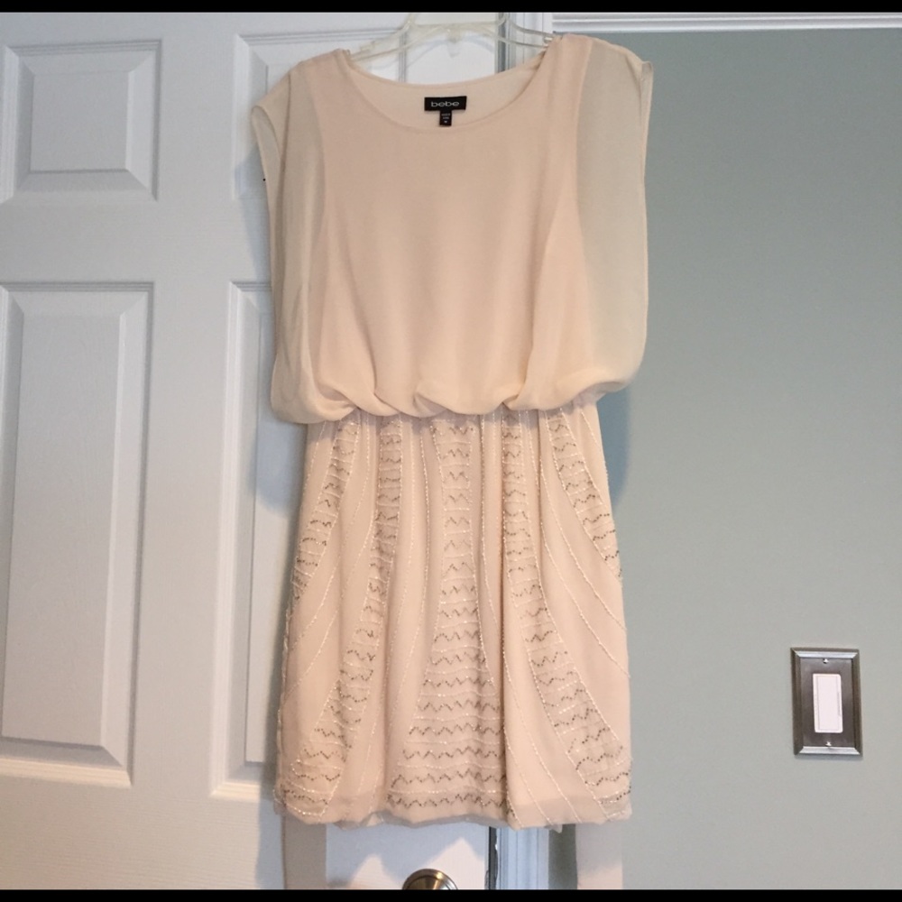 Bebe nude dress with beaded skirt
