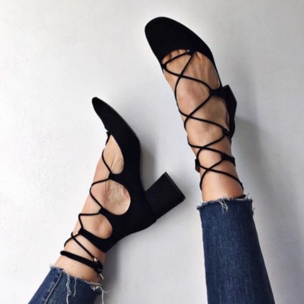 Zara lace up block heels (sz 9)