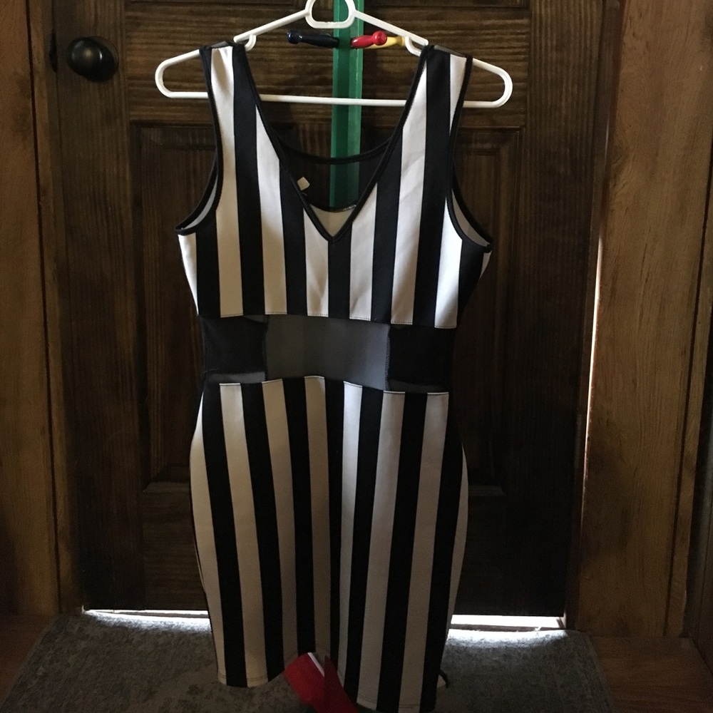 Wet seal black and cream stripe dress