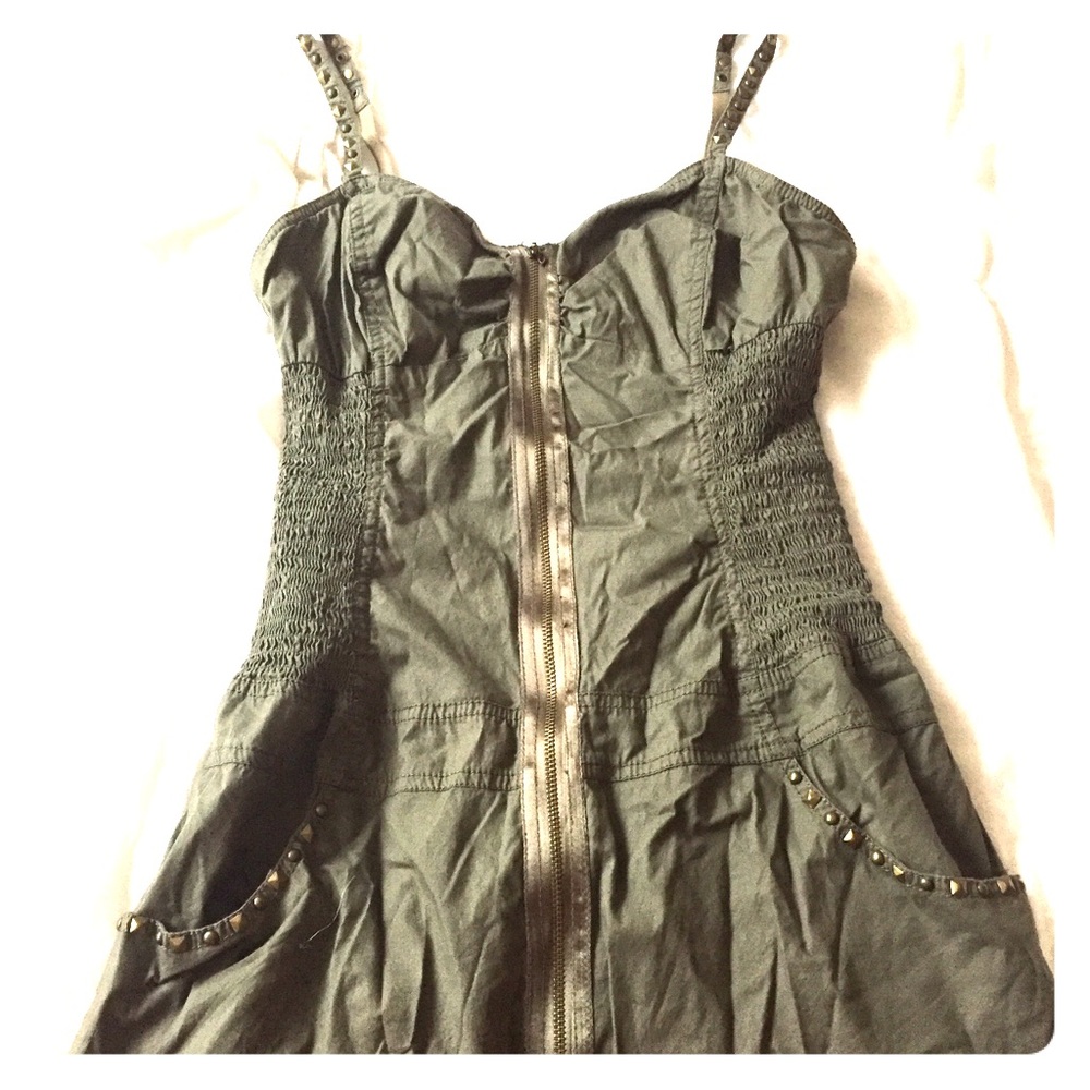 GUESS Army/Olive Green Rouched Side Mini Dress