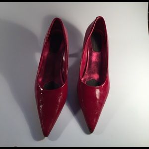 Red patent leather kitten heels