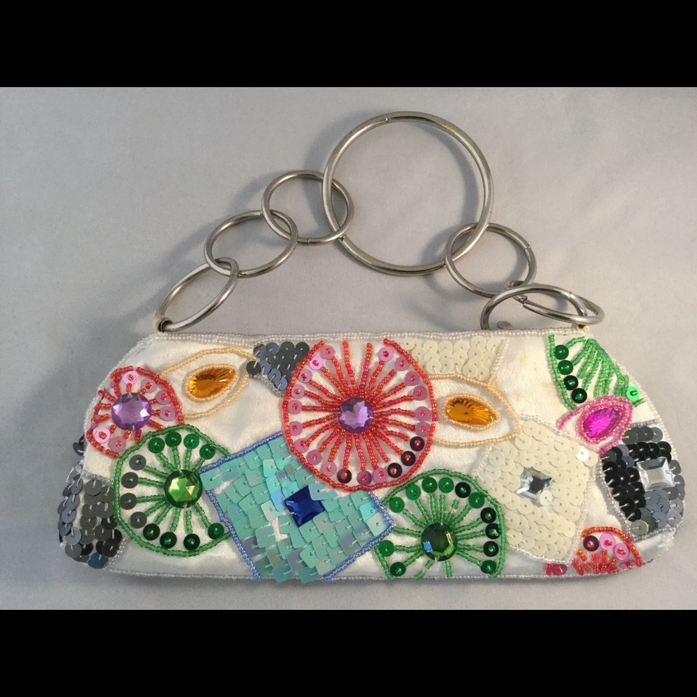 White Clutch Colorful Sequence & Bead Embellished - image 1