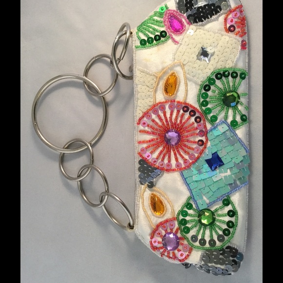 White Clutch Colorful Sequence & Bead Embellished - Picture 3 of 3
