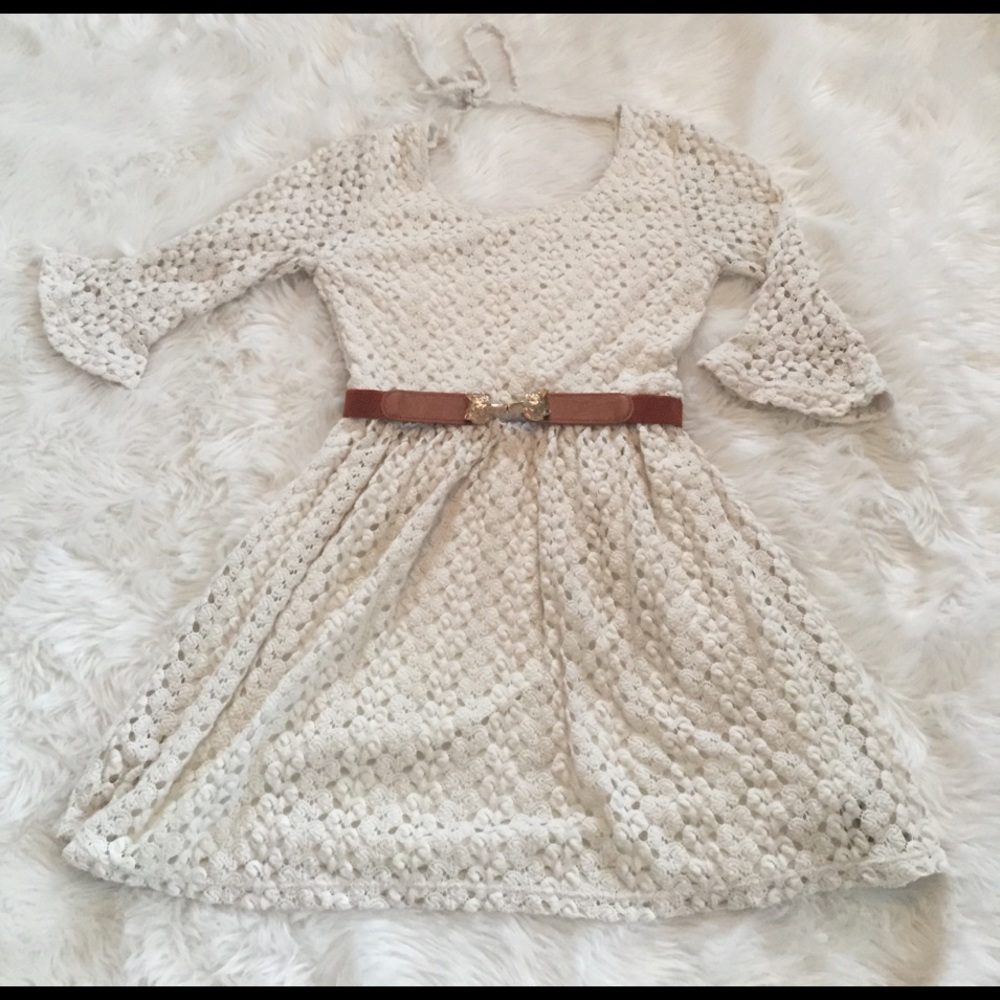 Hippie boho eyelet bone-colored dress