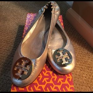 Tory Burch Silver Metallic Ballet Flat