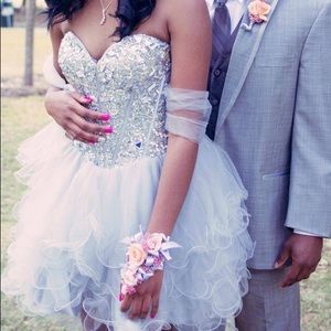 Silver and grey corset prom dress