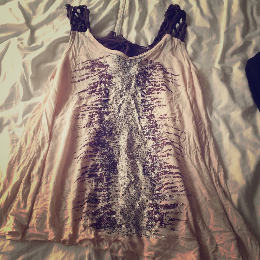 Pretty Asymmetrical Tank Purple/Cream NWT - Size S