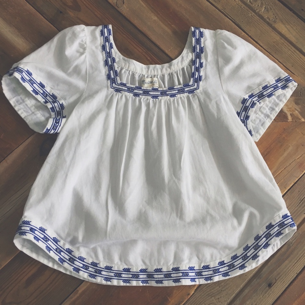 Madewell Arrow stitch Peasant top