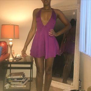 Nastygal Magenta Cocktail Dress with Deep Plunge