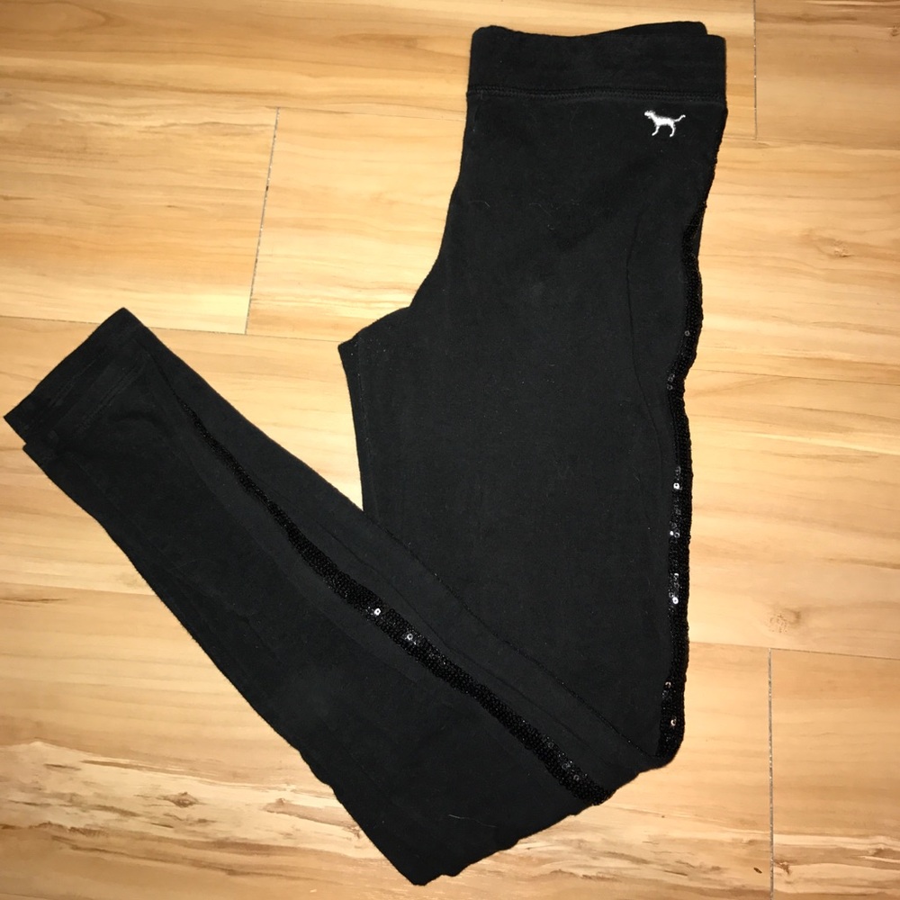 Black Sequin Striped PINK Leggings