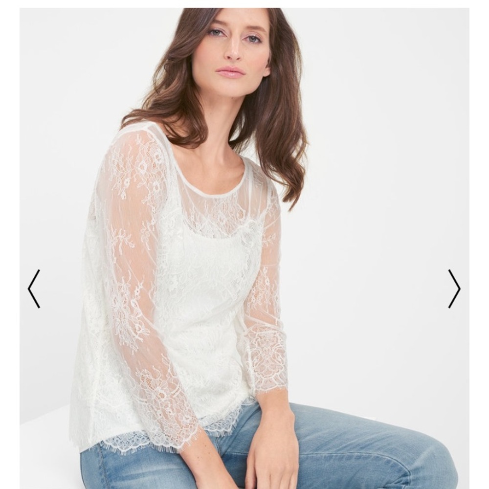NWT WHBM long-sleeve lace tee in ecru size M