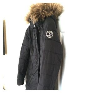 Abercrombie & Fitch Women's Faux Fur Hooded Navy L