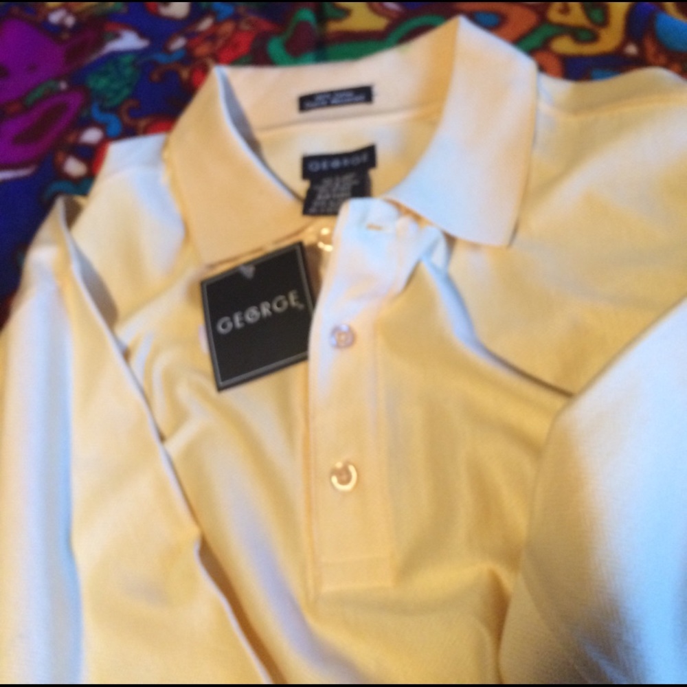 NWT George Golf yellow herringbone polo. Size L.