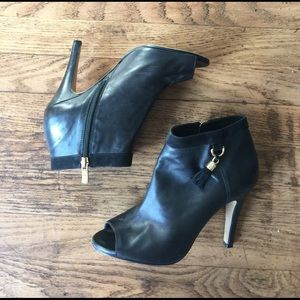 Vince Camino Black Leather Peep Toe Bootie