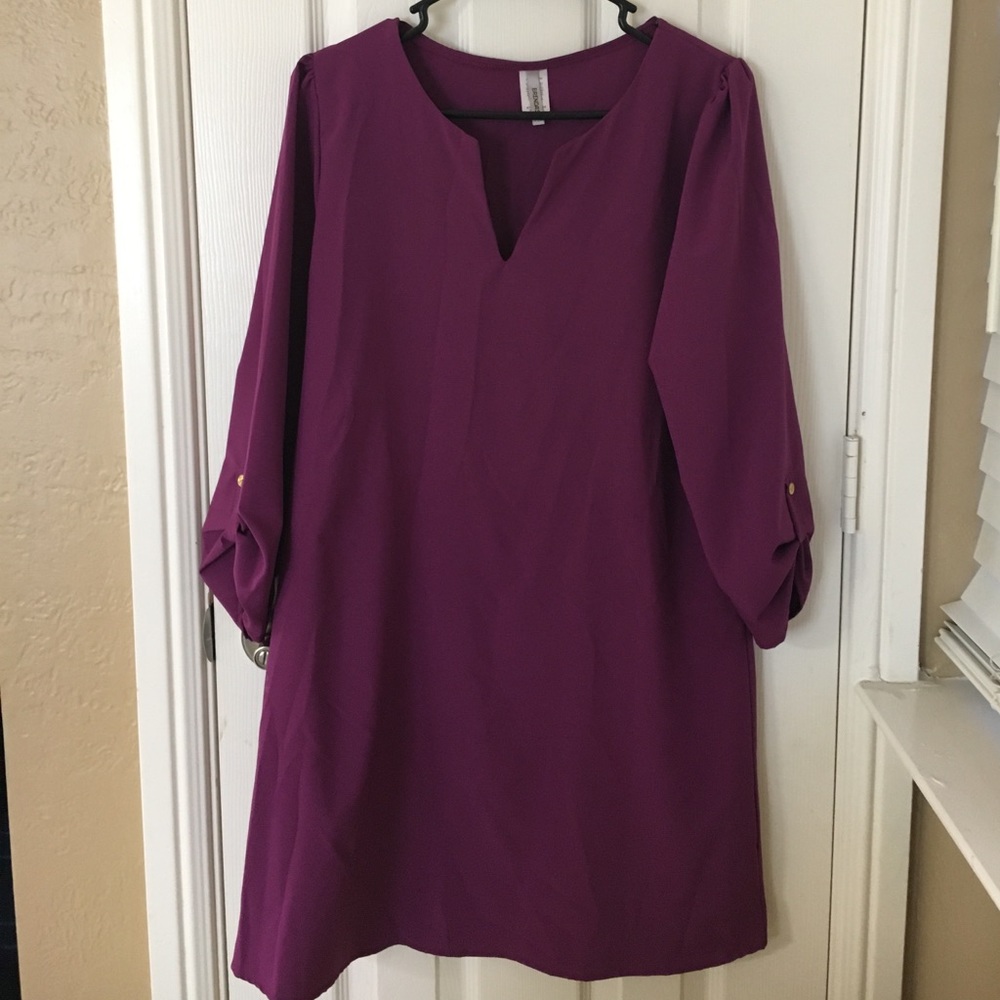 Solid purple v-neck dress