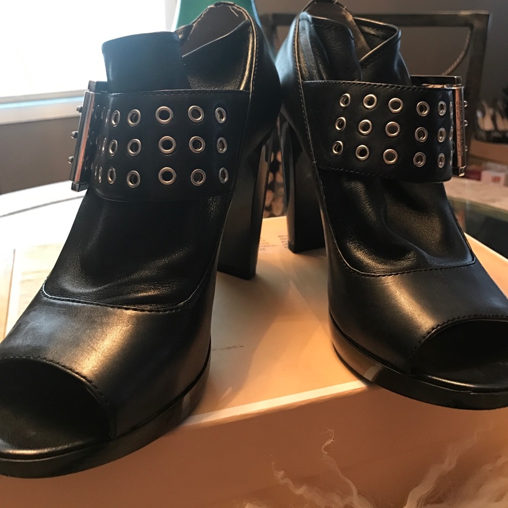 Michael Kors black leather open toe shoe boot