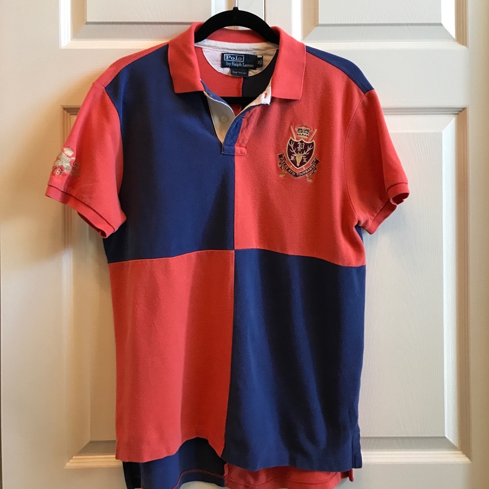 Polo check shirt in navy and orange/red