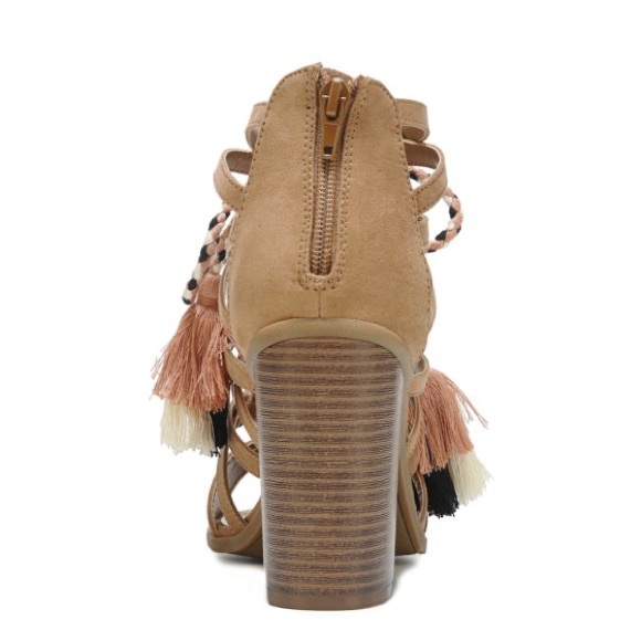 Lace Up Chunky Heel Peep Toe Tassel Sandals - Picture 3 of 6