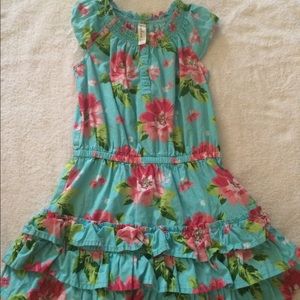 Girls 6x teal floral ruffle stretchy cotton dress