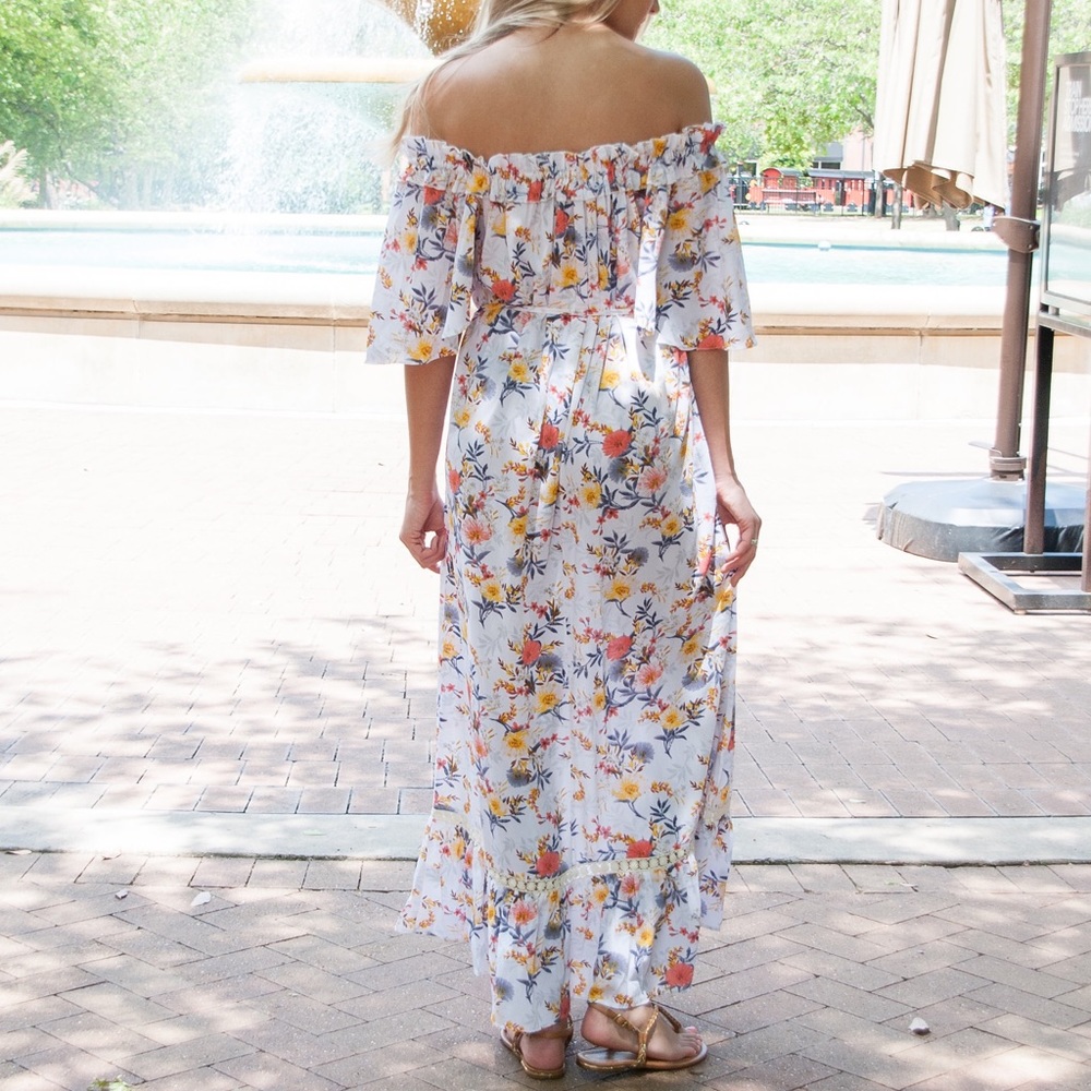 ‼️SALE‼️Off White Off Shoulder Floral Maxi Dress - Picture 2 of 5