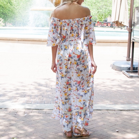 ‼️SALE‼️Off White Off Shoulder Floral Maxi Dress - Picture 2 of 5