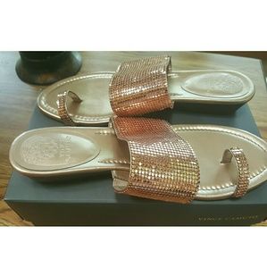 Vince Camuto Rose Gold Metallic Low Wedge Sandals