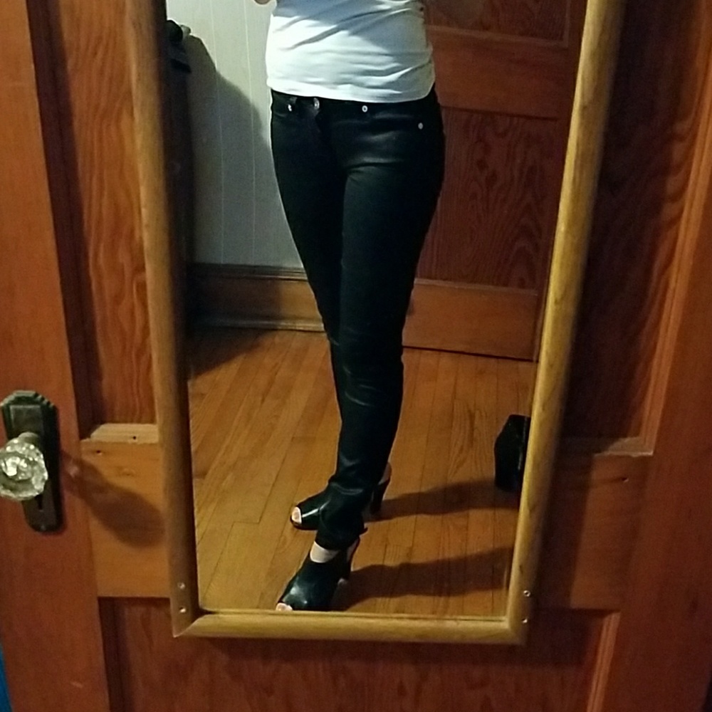 Guess coated jeans with lace tuxedo stripe