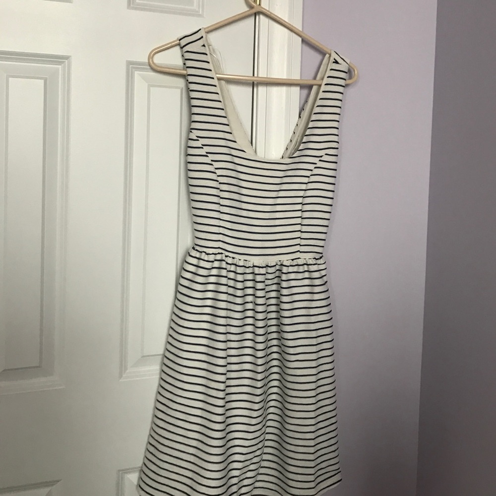 Blue and white striped dress with cut outs