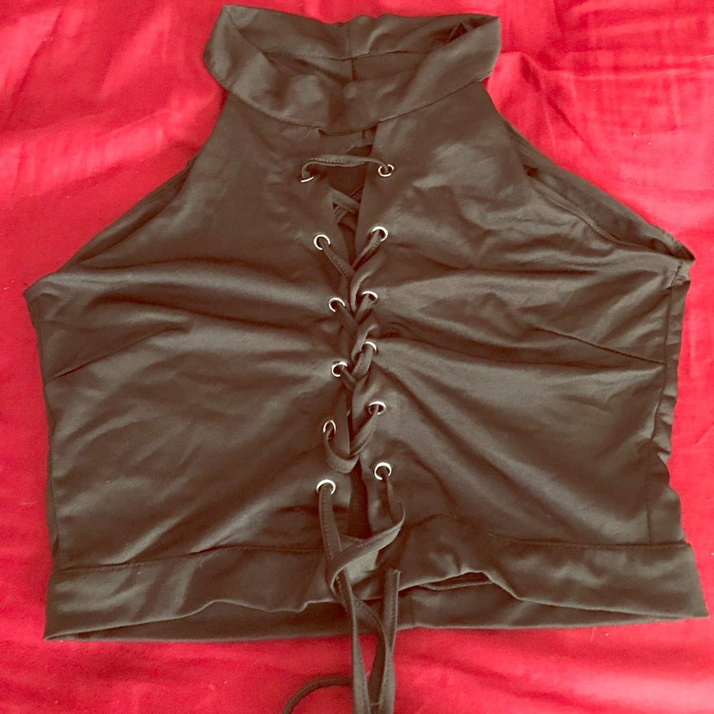 Lace up black crop top